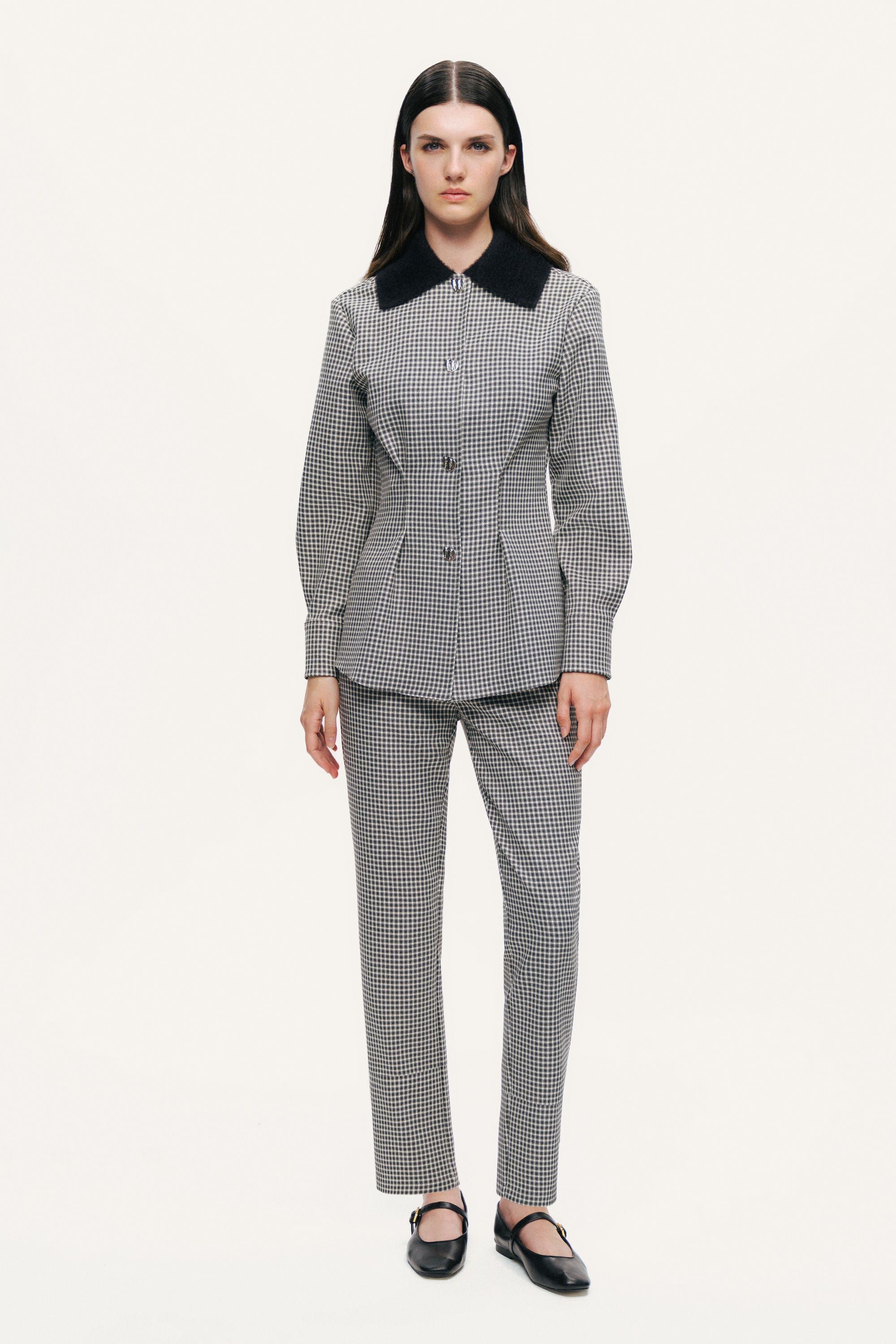 Corset-Back Checked Sculpted Shirt