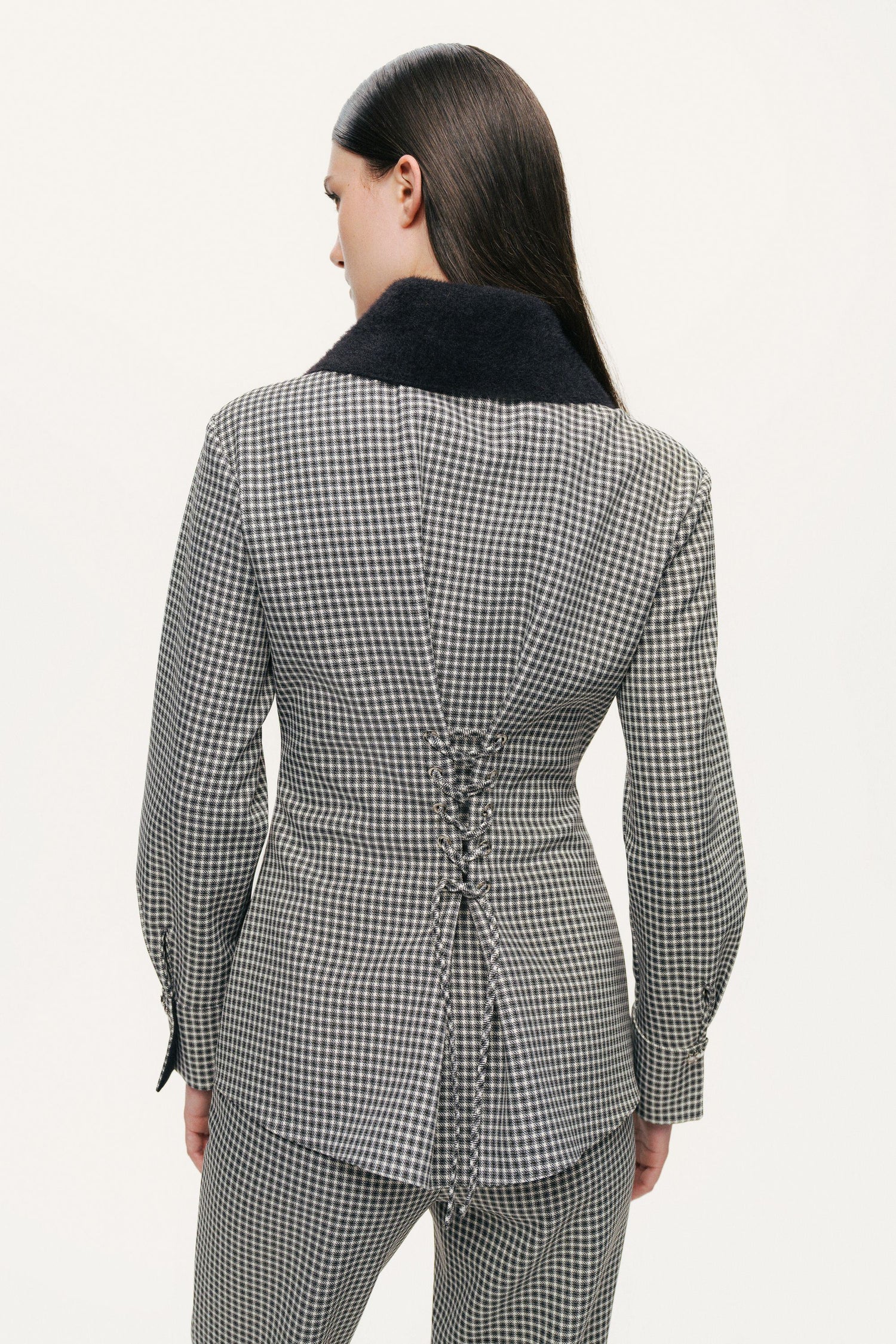 Corset-Back Checked Sculpted Shirt