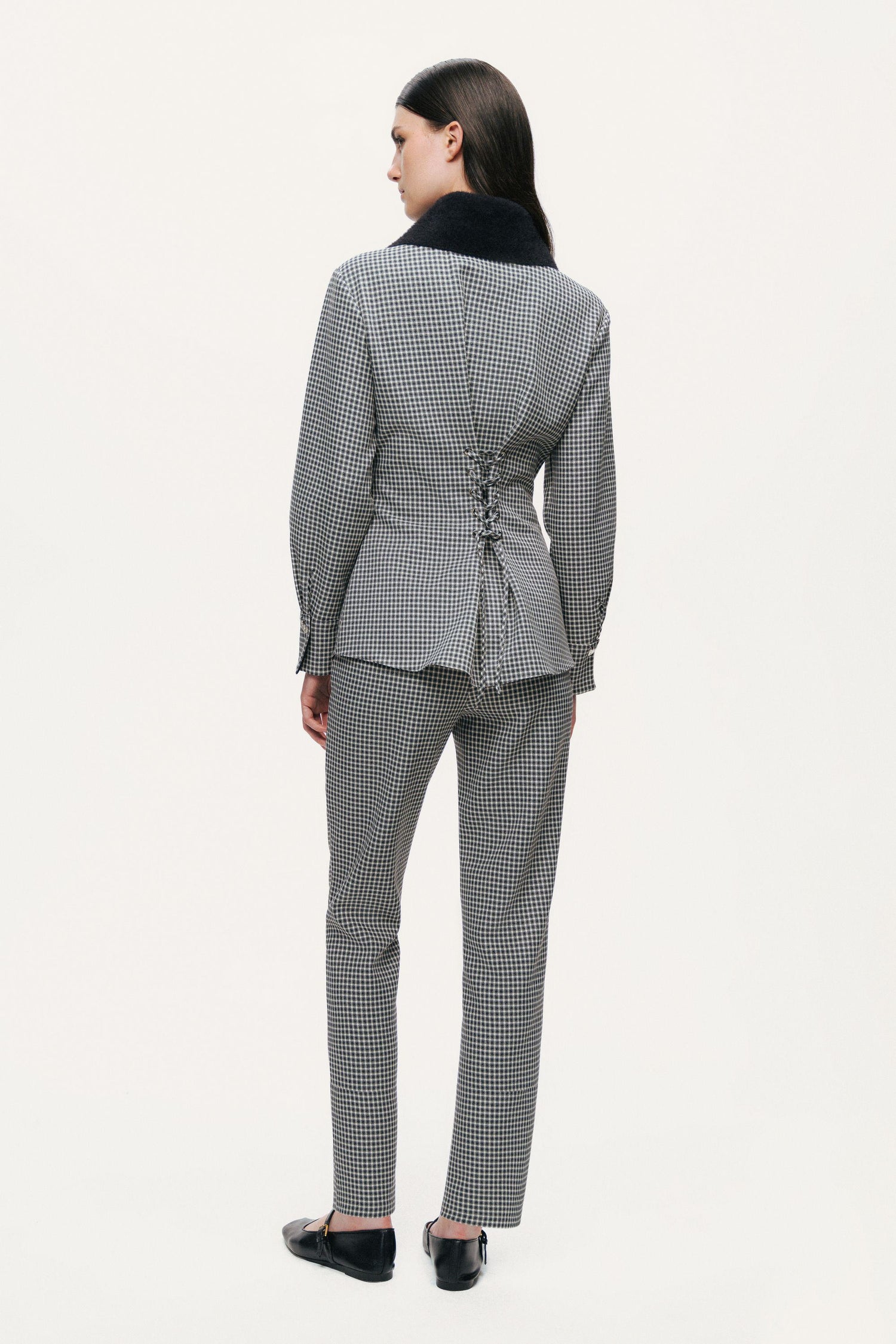 Corset-Back Checked Sculpted Shirt