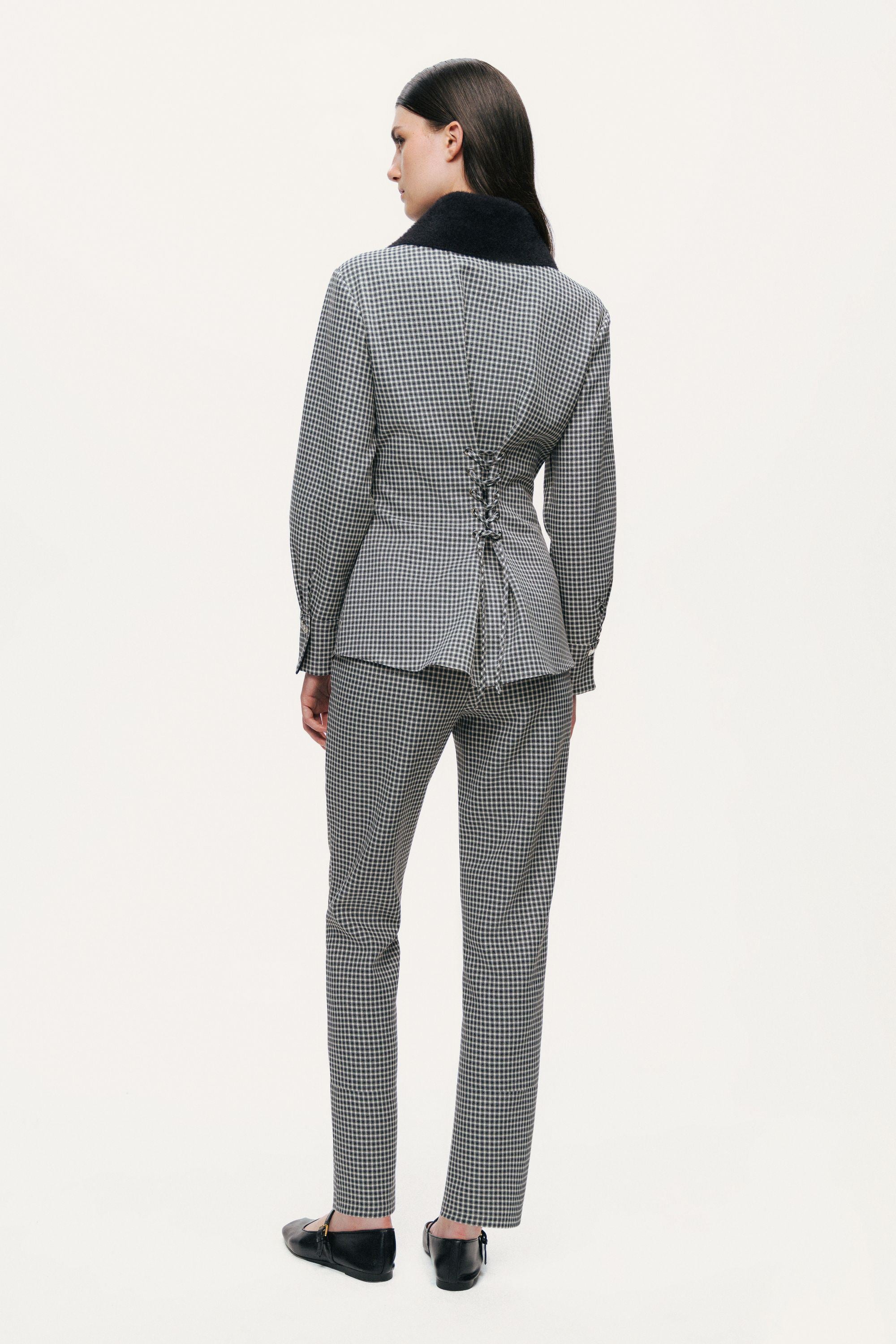 Corset-Back Checked Sculpted Shirt