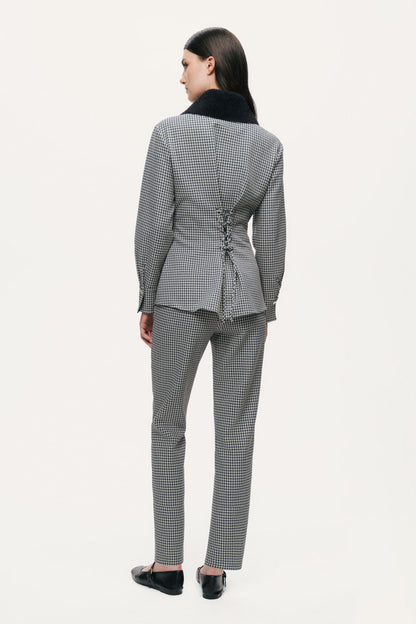 Corset-Back Checked Sculpted Shirt