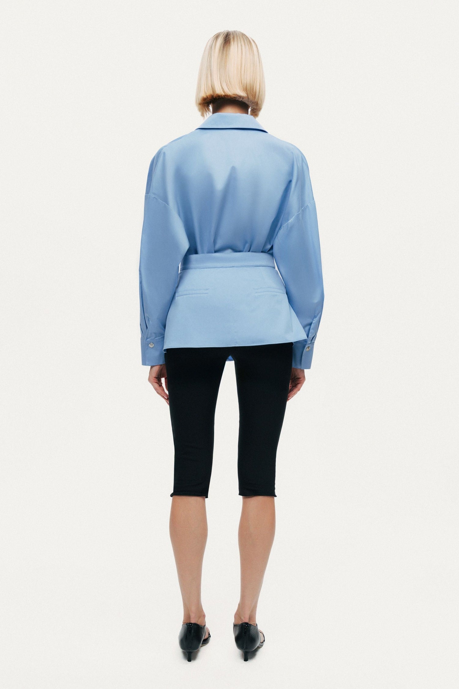 Belted V-Neck Poplin Shirt