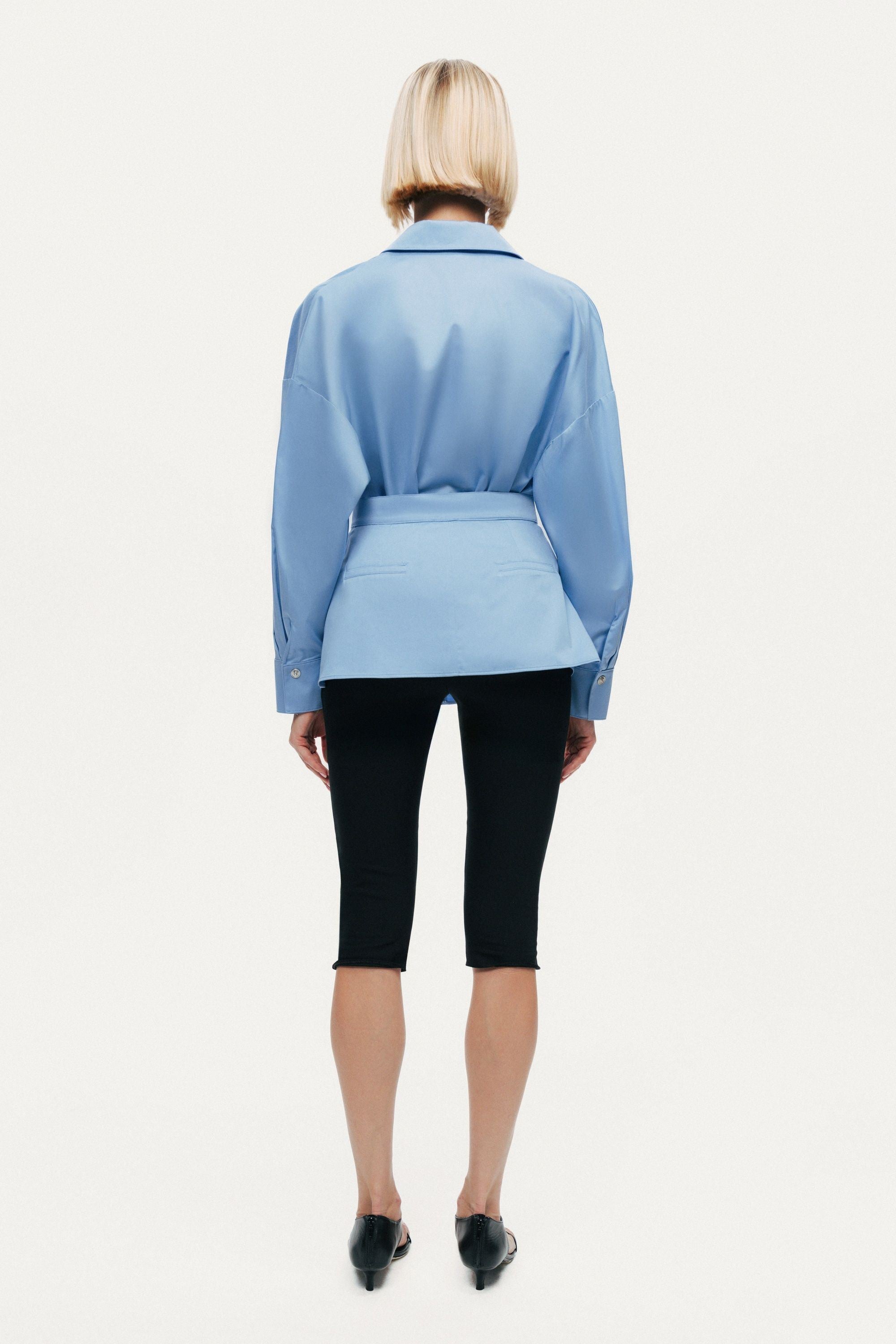 Belted V-Neck Poplin Shirt