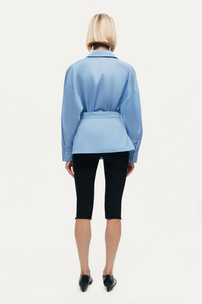 Belted V-Neck Poplin Shirt