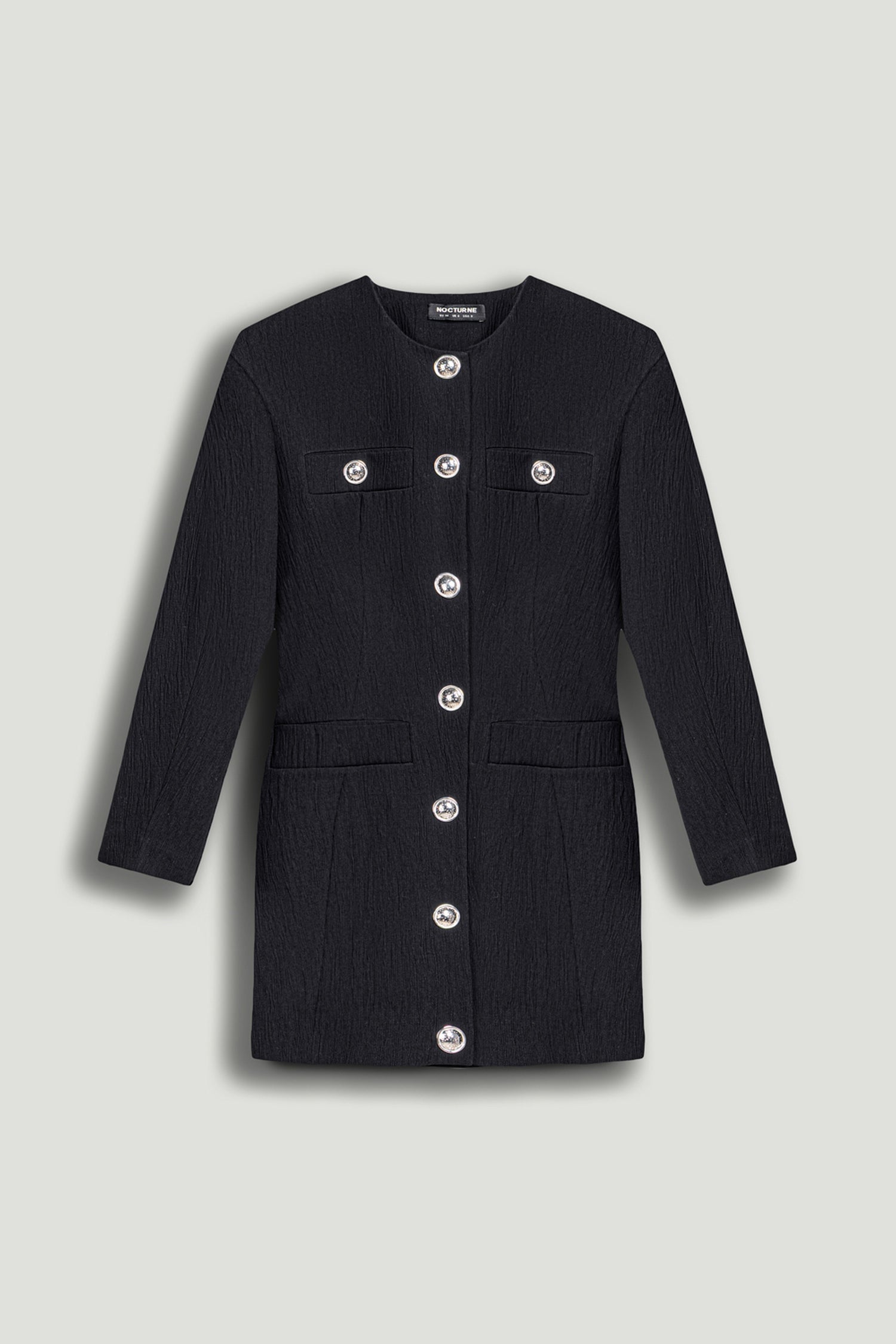 Black Padded Shoulder Mini Dress