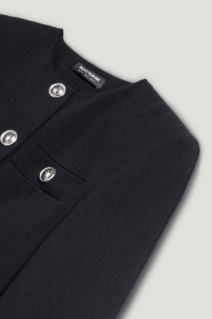 Black Padded Shoulder Mini Dress