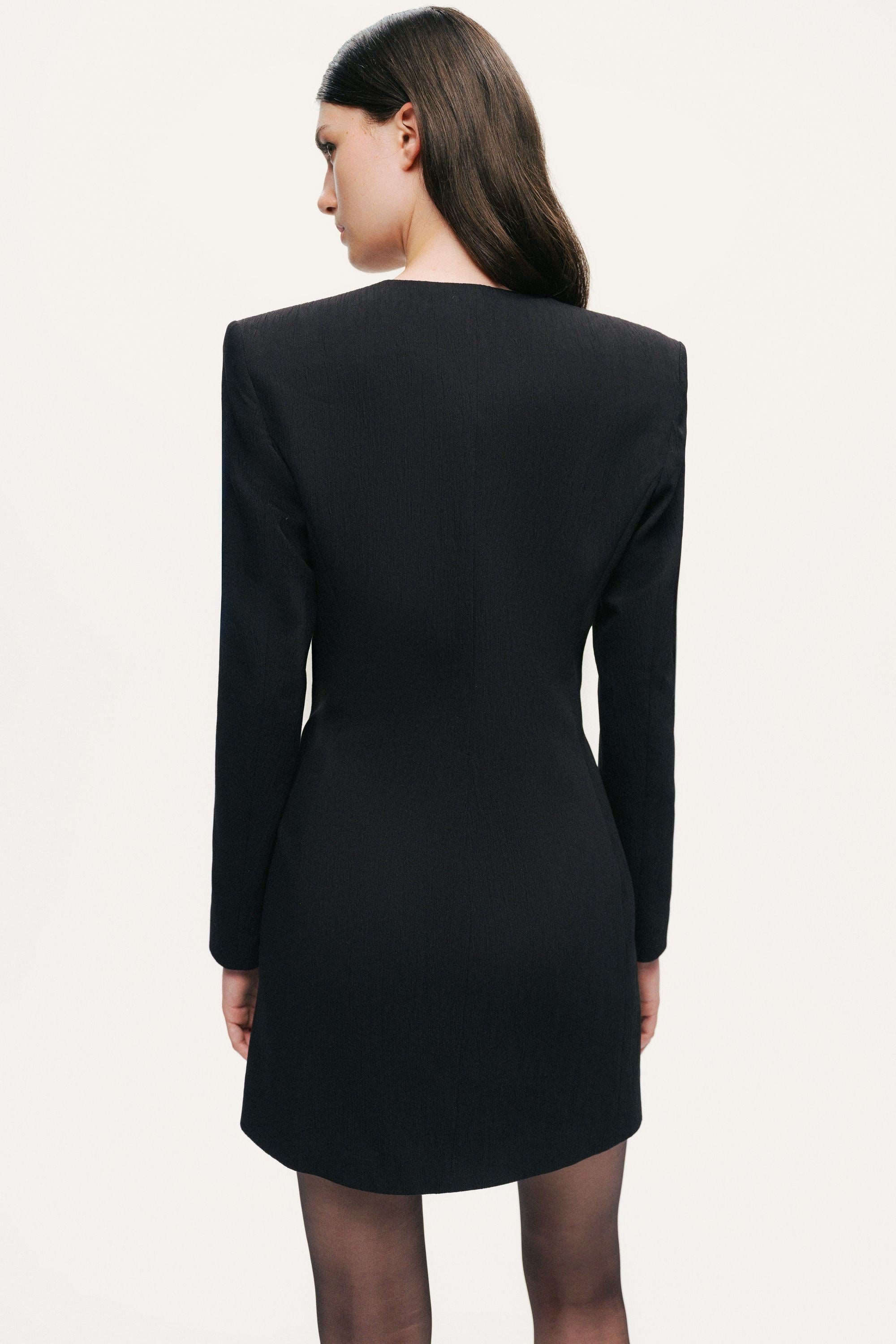 Black Padded Shoulder Mini Dress