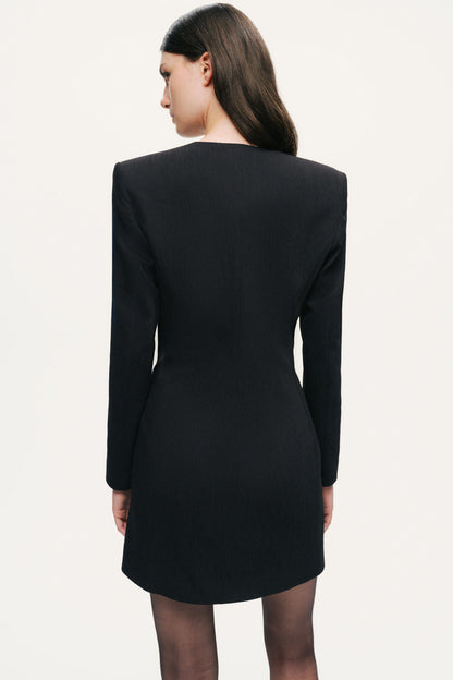 Black Padded Shoulder Mini Dress