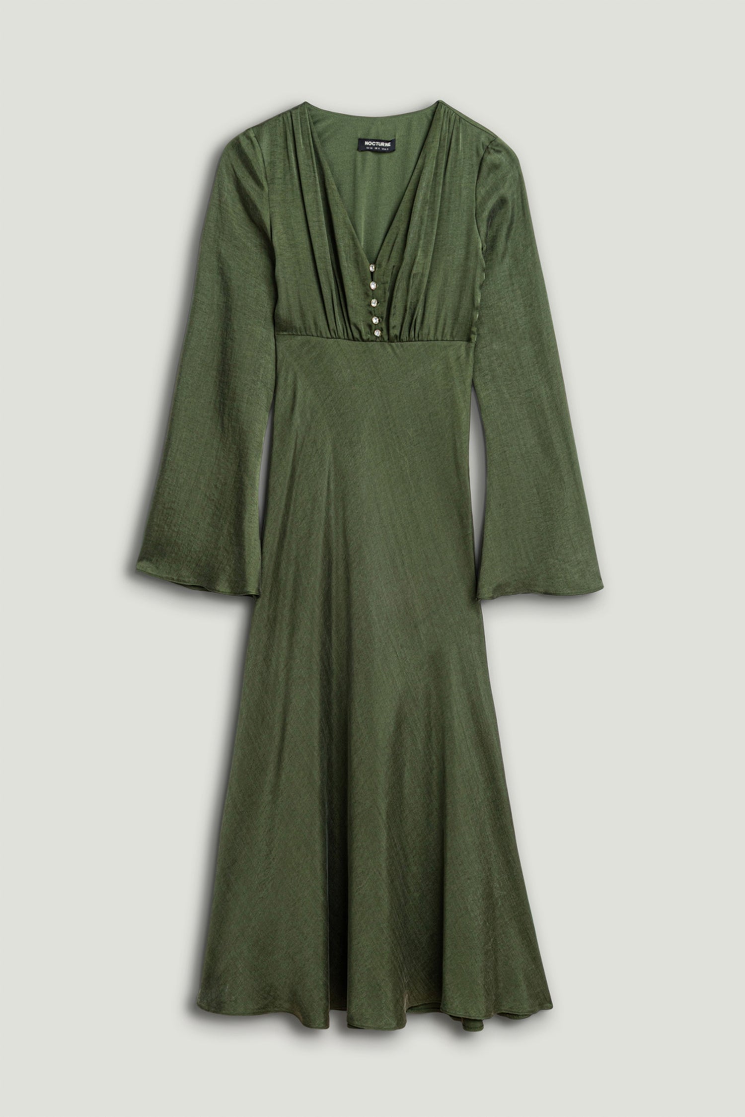 Crystal-Button V-Neck Maxi Dress