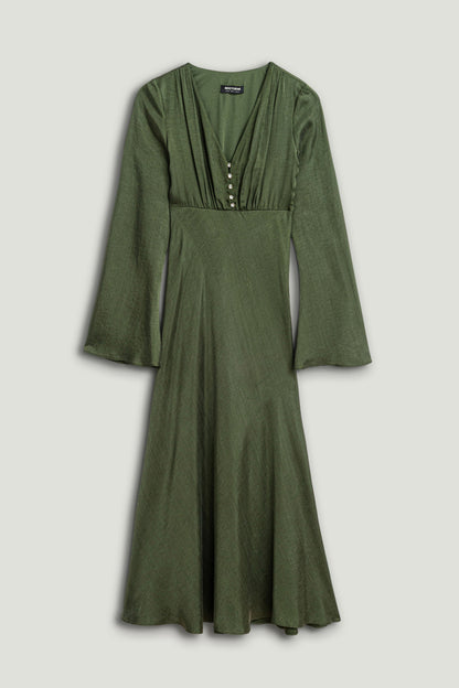 Crystal-Button V-Neck Maxi Dress