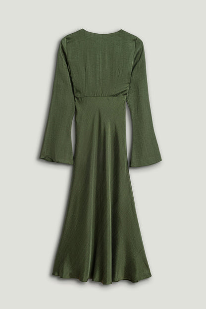 Crystal-Button V-Neck Maxi Dress