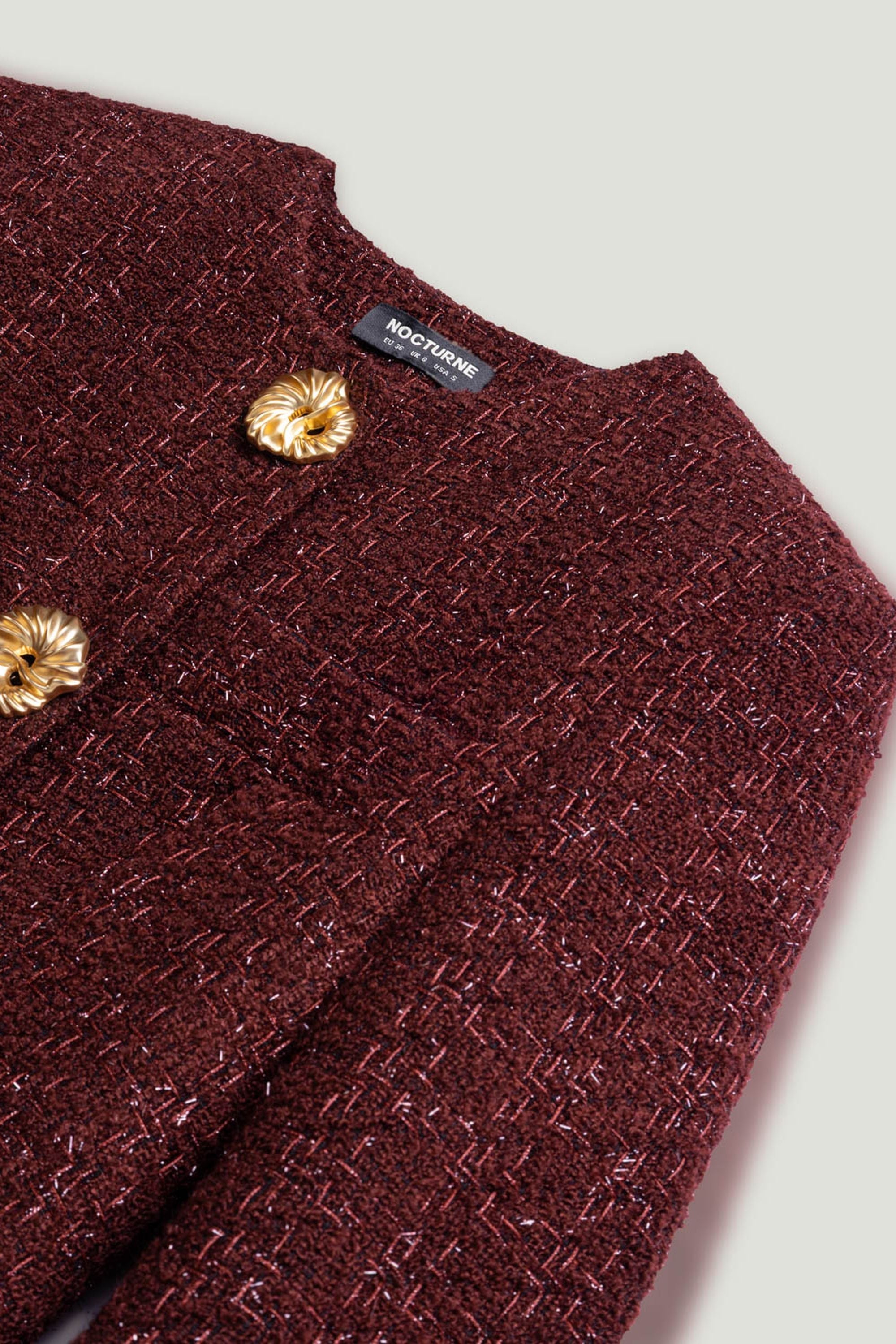 Gold-Button Bouclé Mini Dress