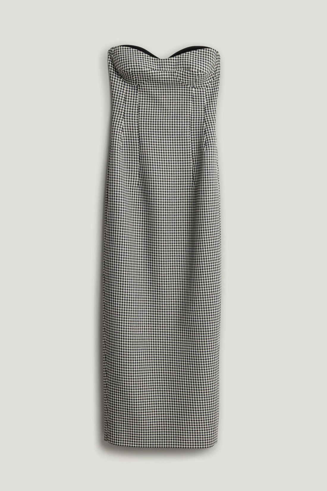 Sweetheart Neckline Strapless Checked Midi Dress