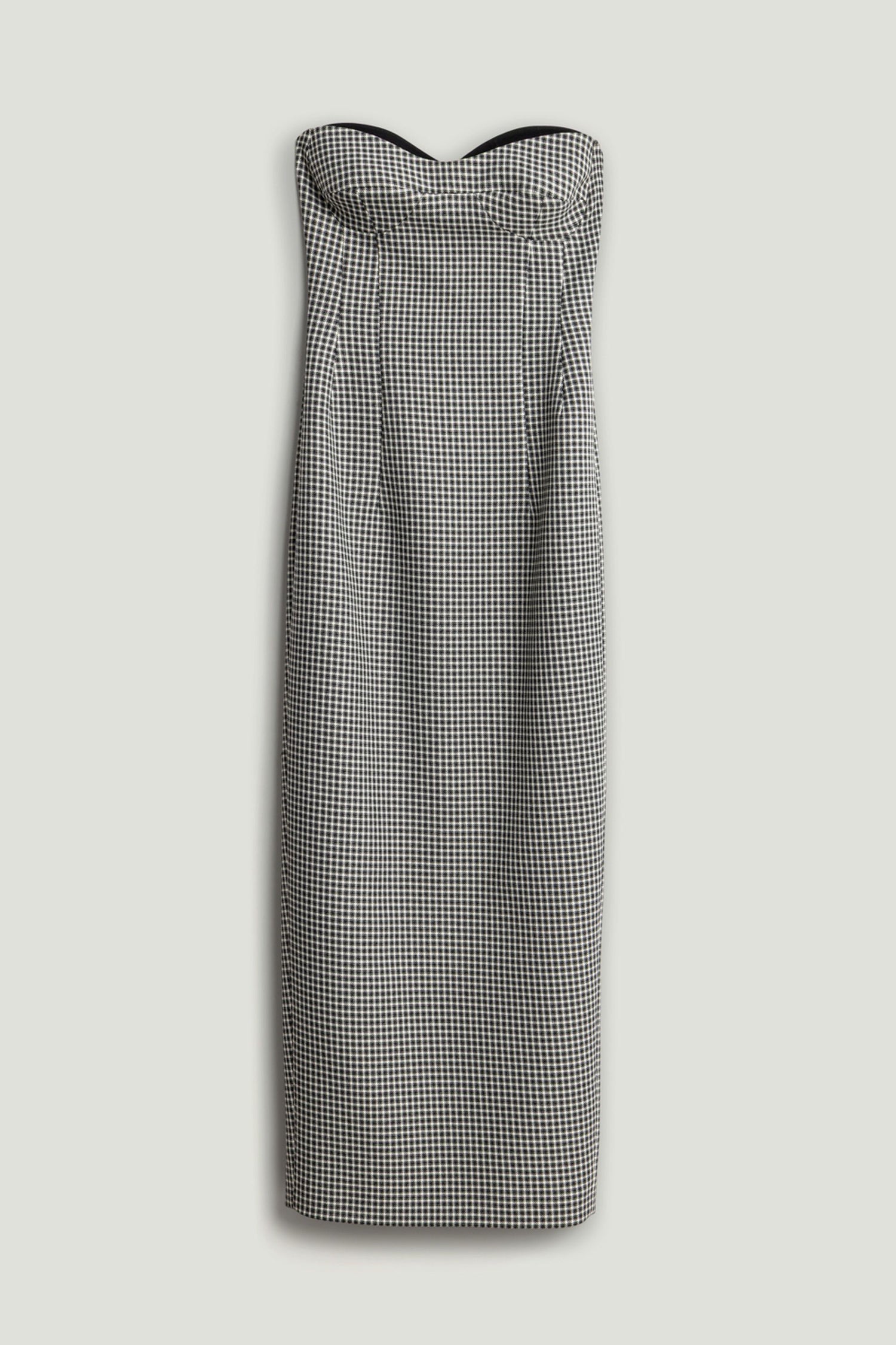 Sweetheart Neckline Strapless Checked Midi Dress