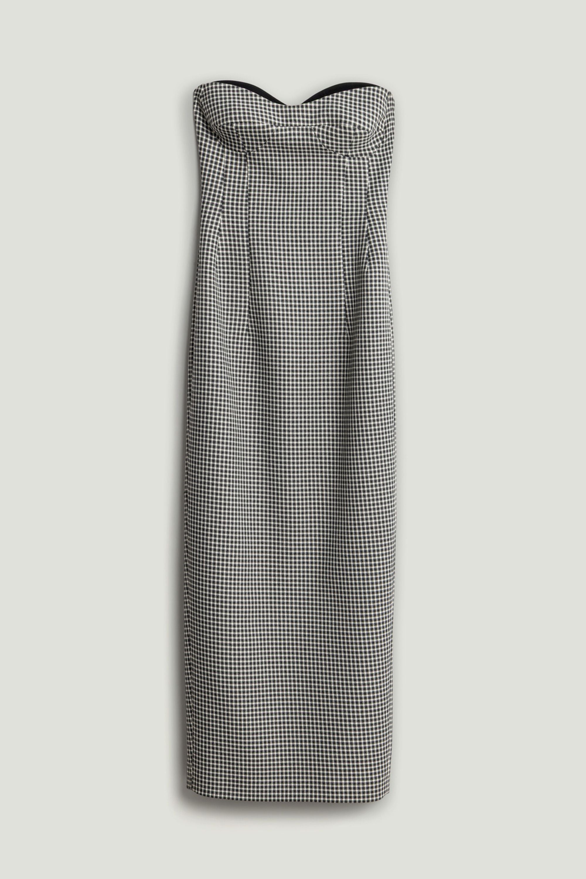 Sweetheart Neckline Strapless Checked Midi Dress