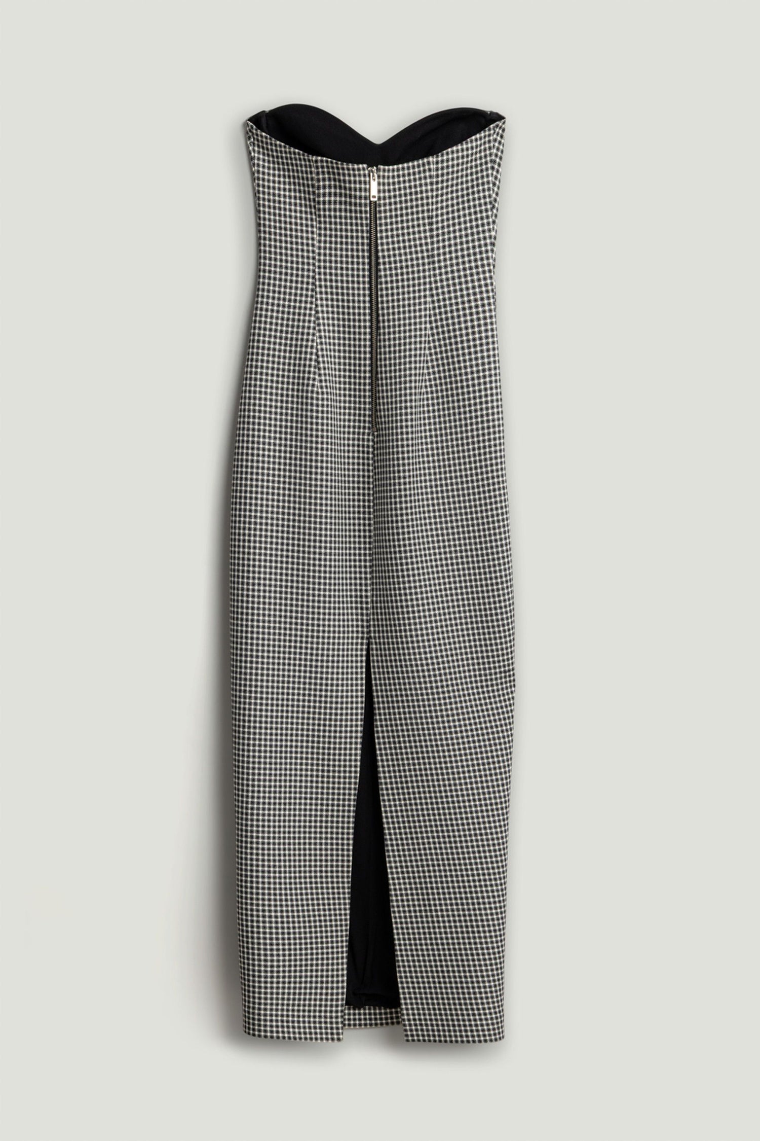 Sweetheart Neckline Strapless Checked Midi Dress