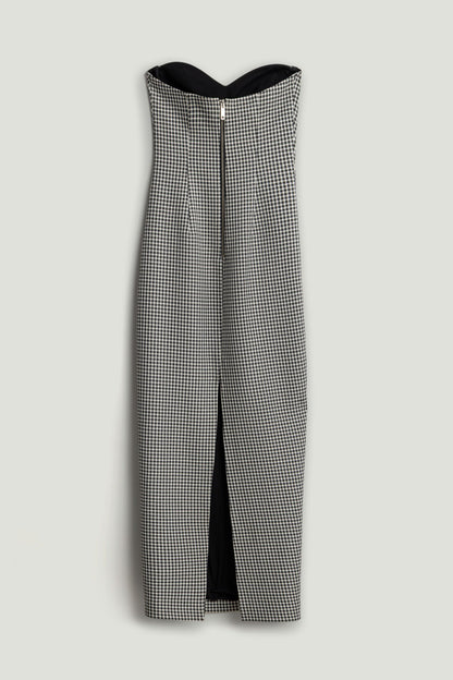 Sweetheart Neckline Strapless Checked Midi Dress
