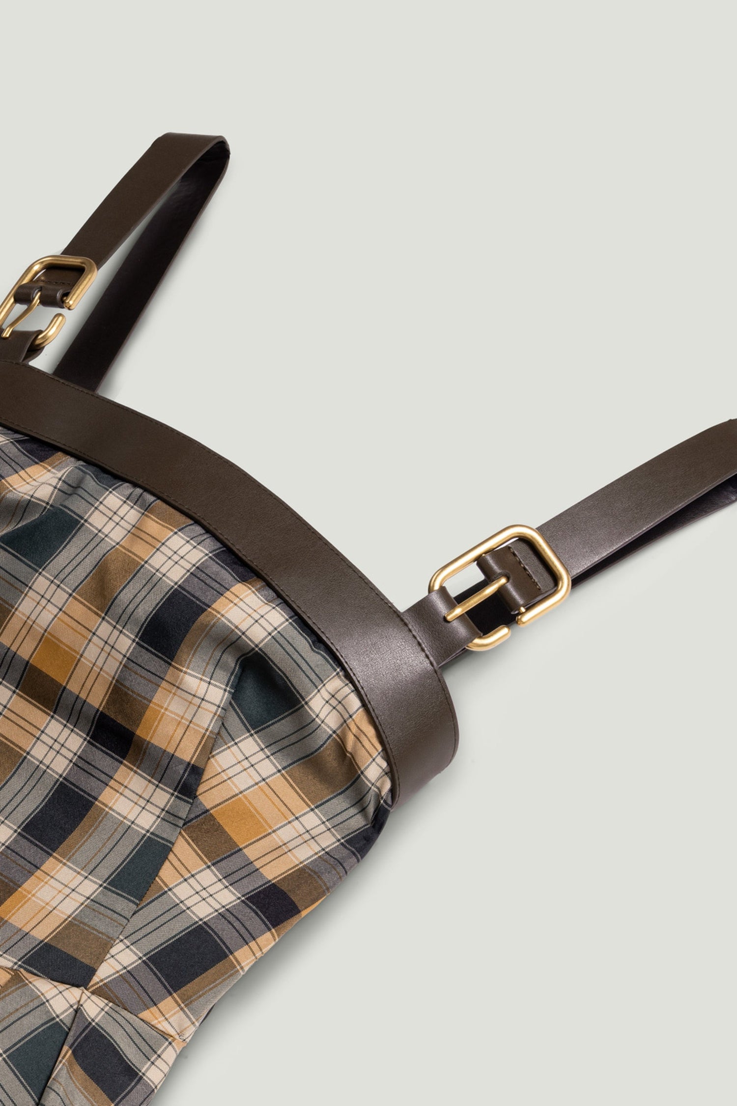 Plaid Pleated Maxi Dress with Faux Leather Belt