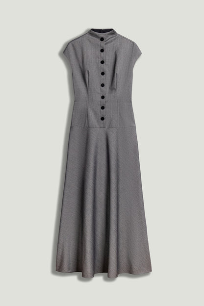 Button Accent High Neck Maxi Dress