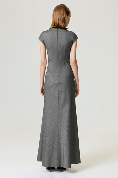 Button Accent High Neck Maxi Dress