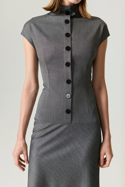 Button Accent High Neck Maxi Dress