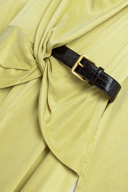 Draped Belted Long-Sleeve Maxi Dress