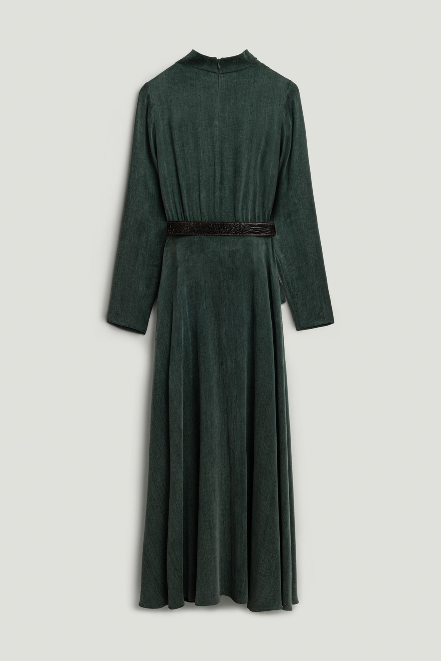 Draped Belted Long-Sleeve Maxi Dress