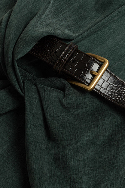 Draped Belted Long-Sleeve Maxi Dress