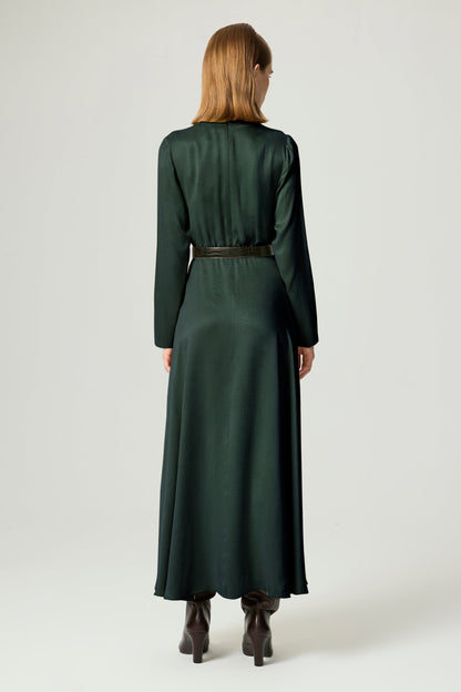 Draped Belted Long-Sleeve Maxi Dress