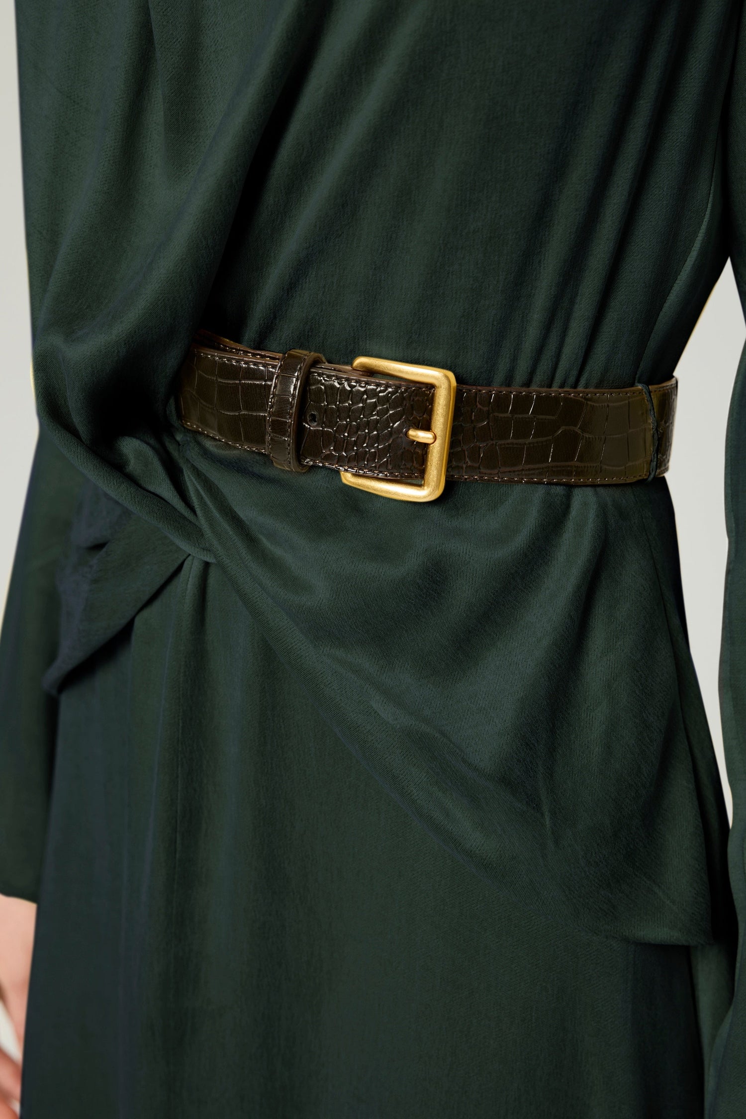 Draped Belted Long-Sleeve Maxi Dress