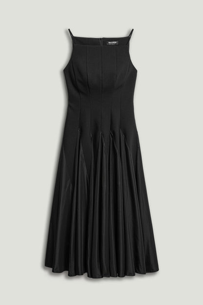 Square-Neck Pleated Midi Dress