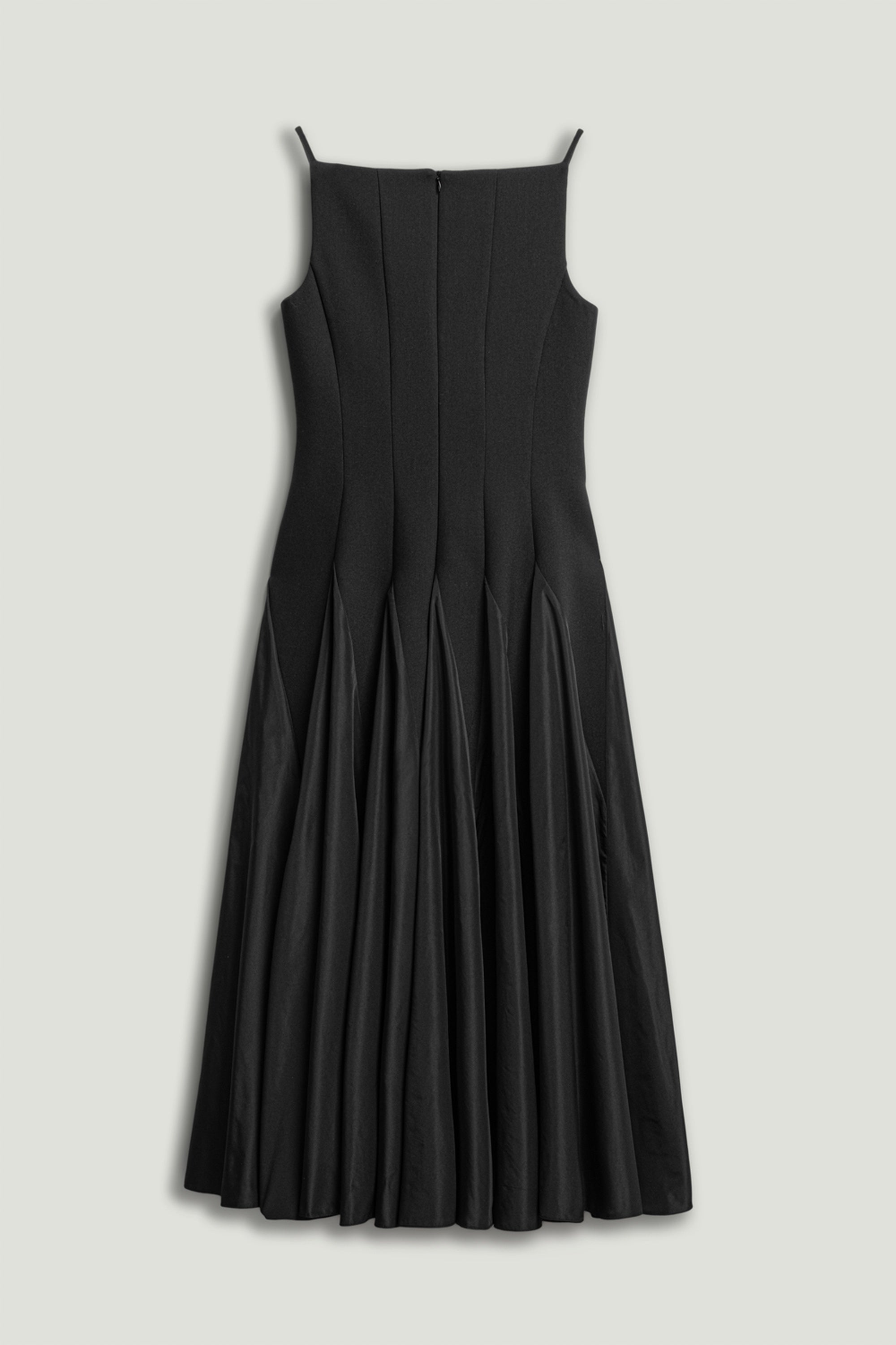 Square-Neck Pleated Midi Dress