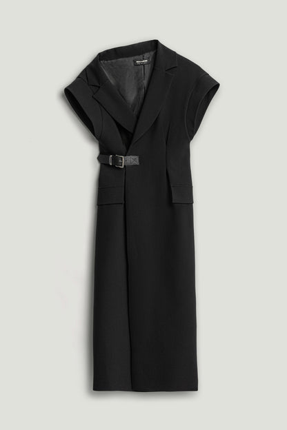 Tailored Buckle-Wrap Midi Dress
