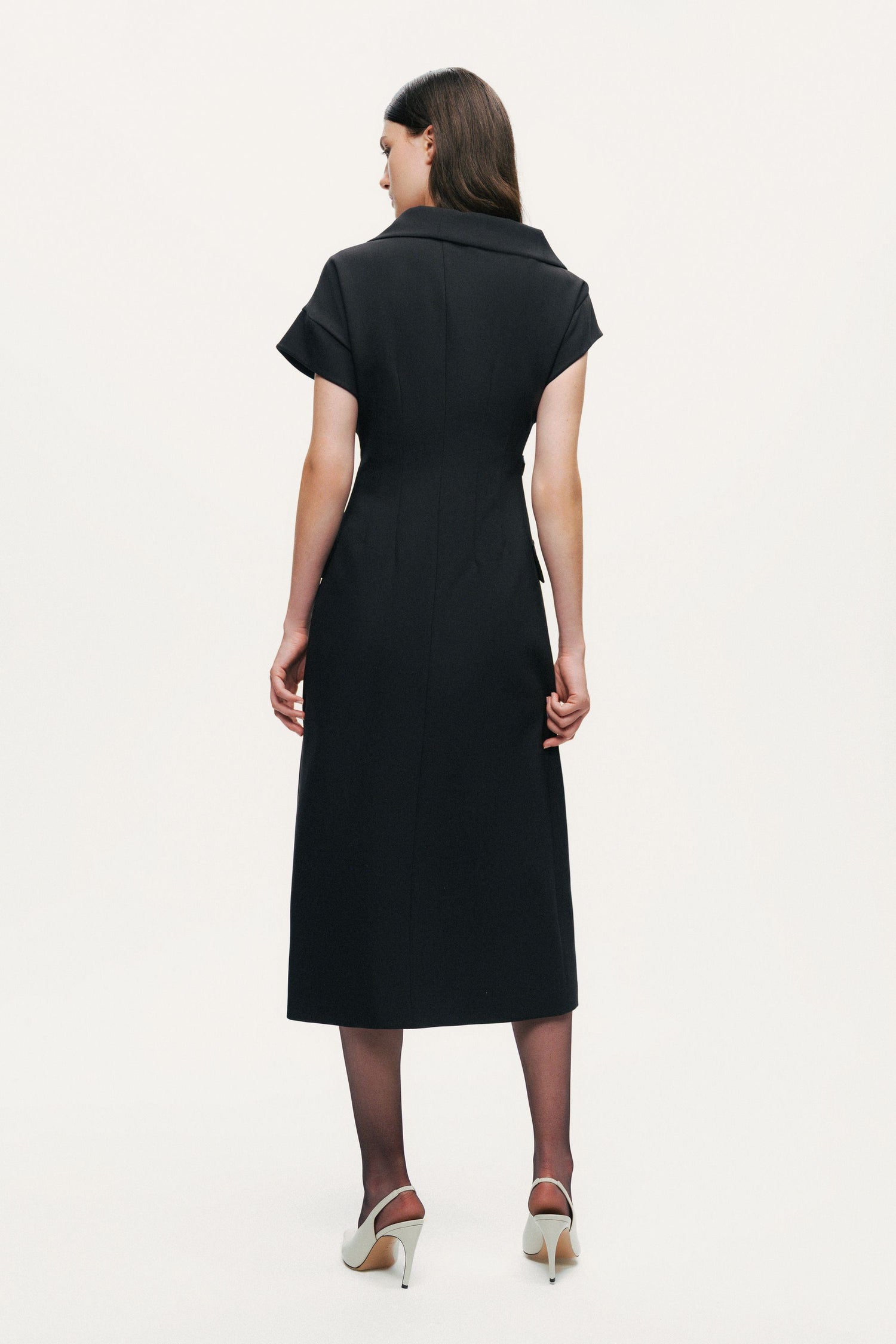 Tailored Buckle-Wrap Midi Dress