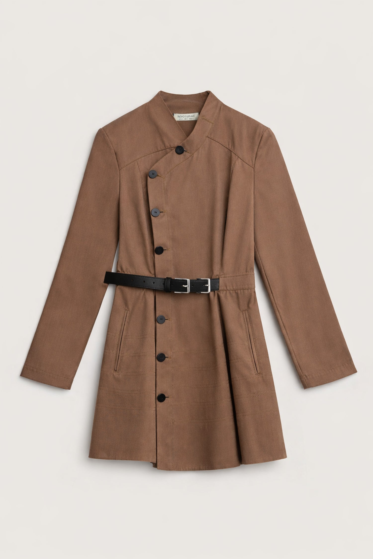 Asymmetric Belted Mini Shirt Dress