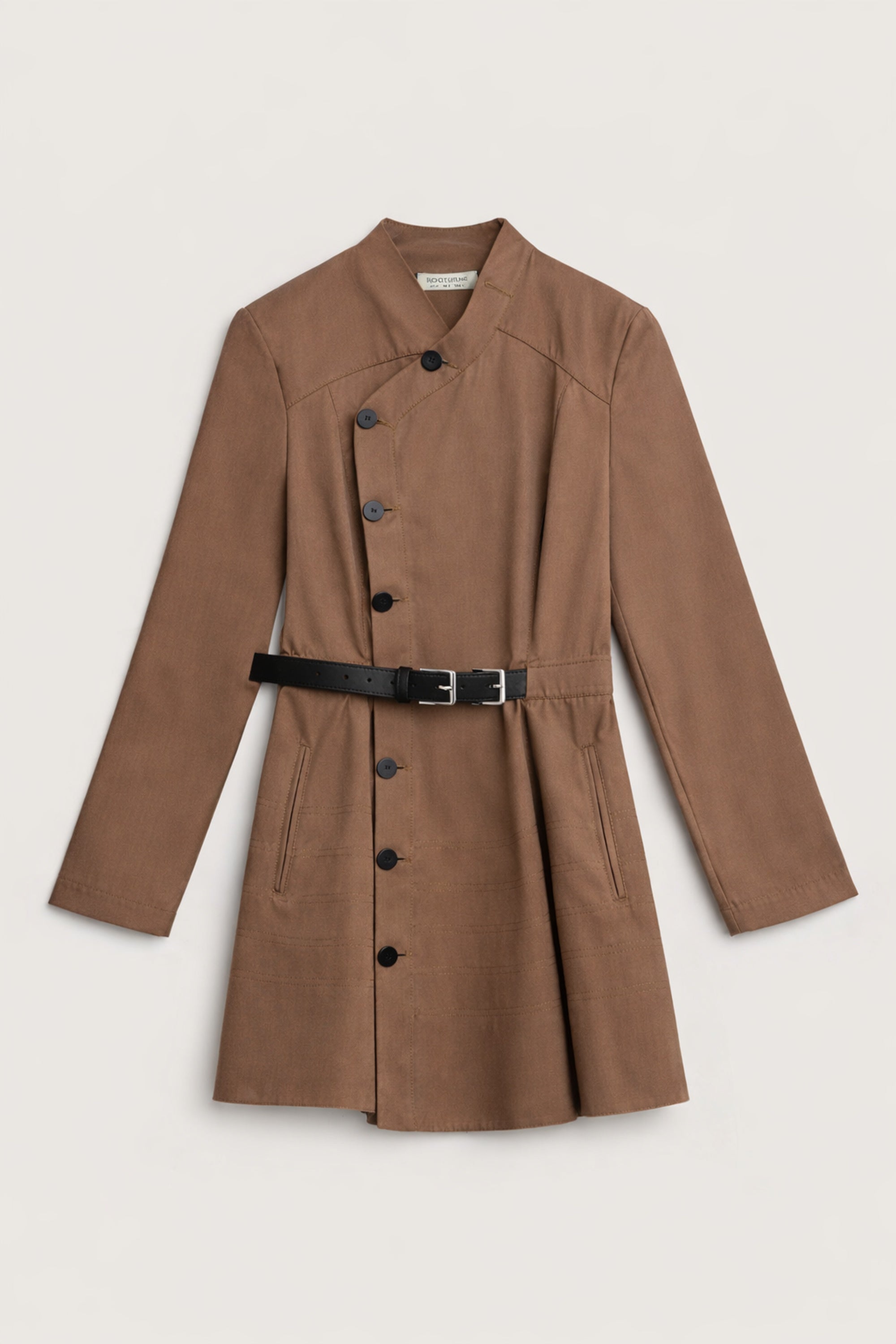 Asymmetric Belted Mini Shirt Dress