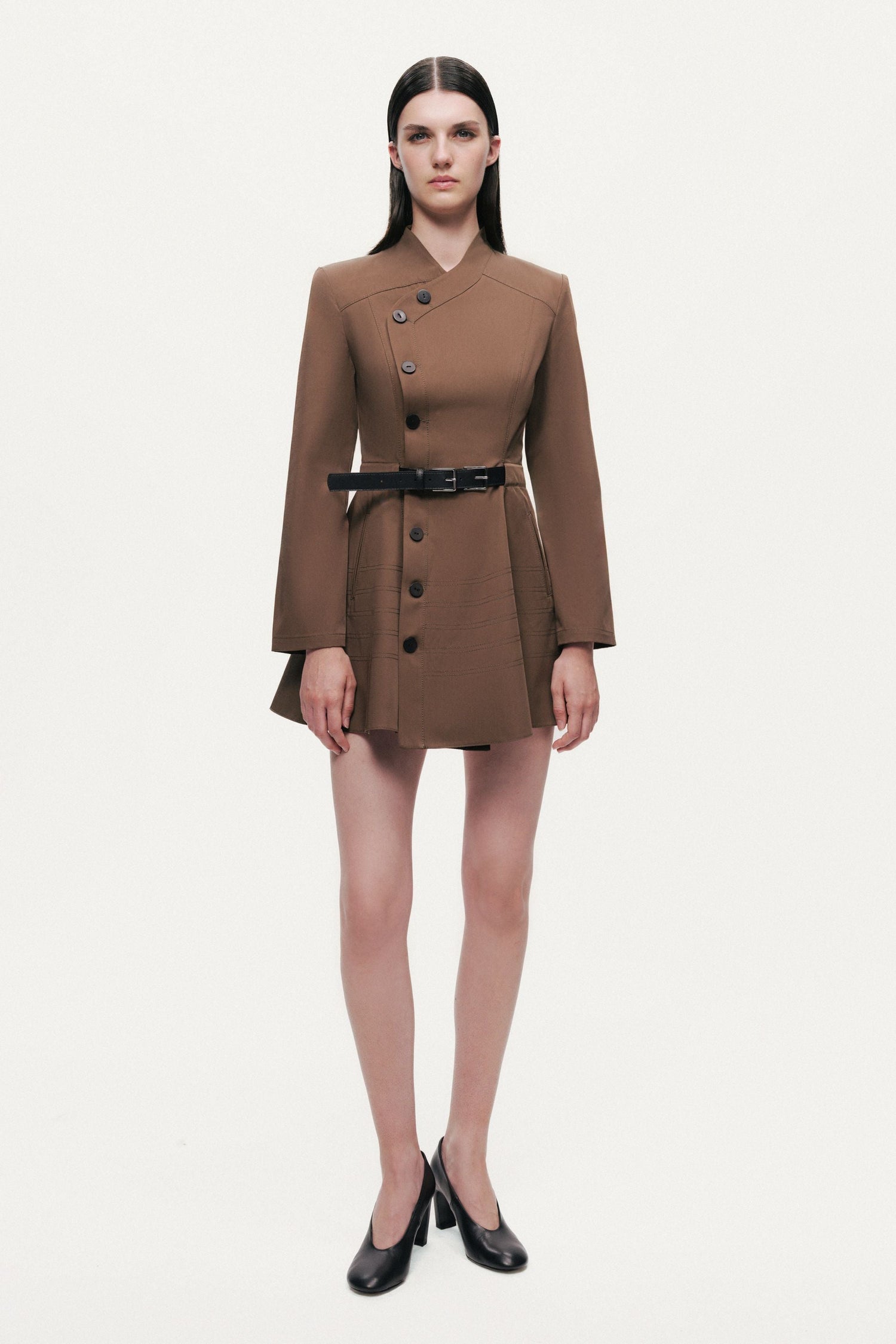 Asymmetric Belted Mini Shirt Dress