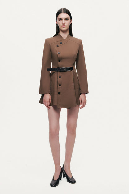 Asymmetric Belted Mini Shirt Dress