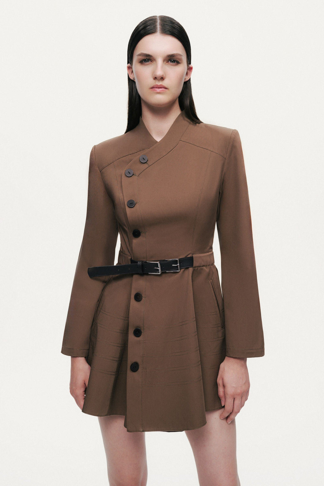 Asymmetric Belted Mini Shirt Dress