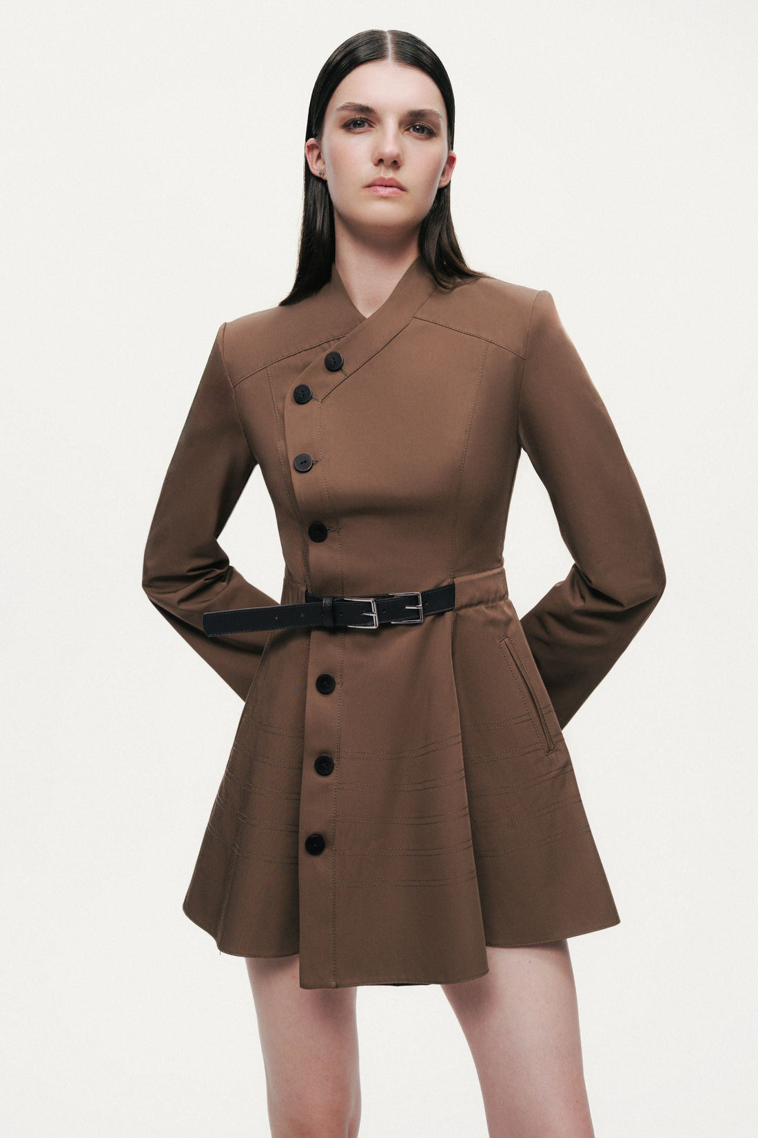 Asymmetric Belted Mini Shirt Dress