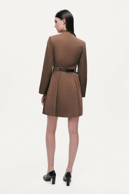 Asymmetric Belted Mini Shirt Dress