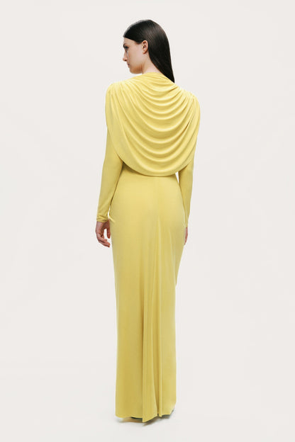 Draped Cowl-Front Column Dress