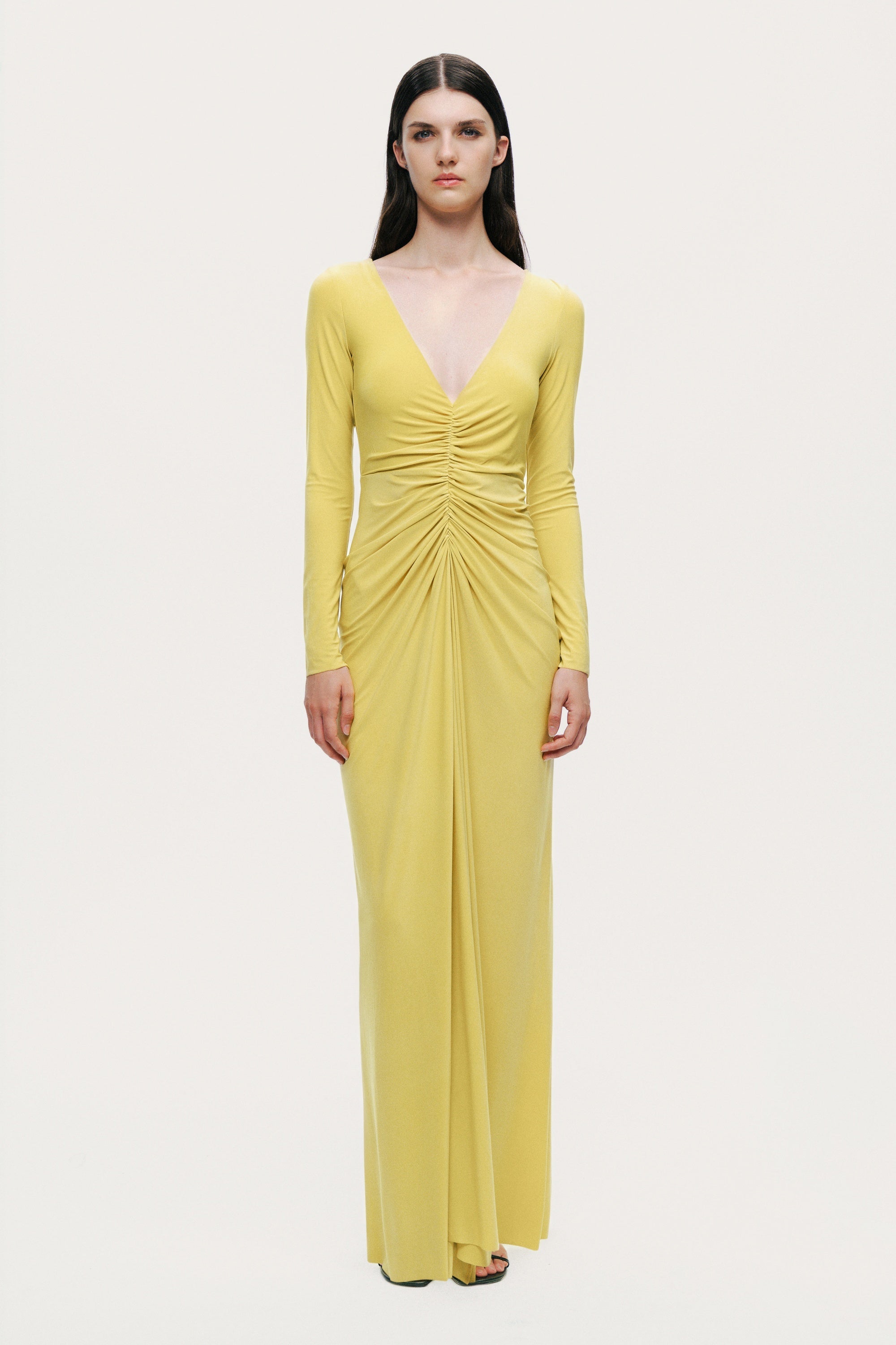 Draped Cowl-Front Column Dress