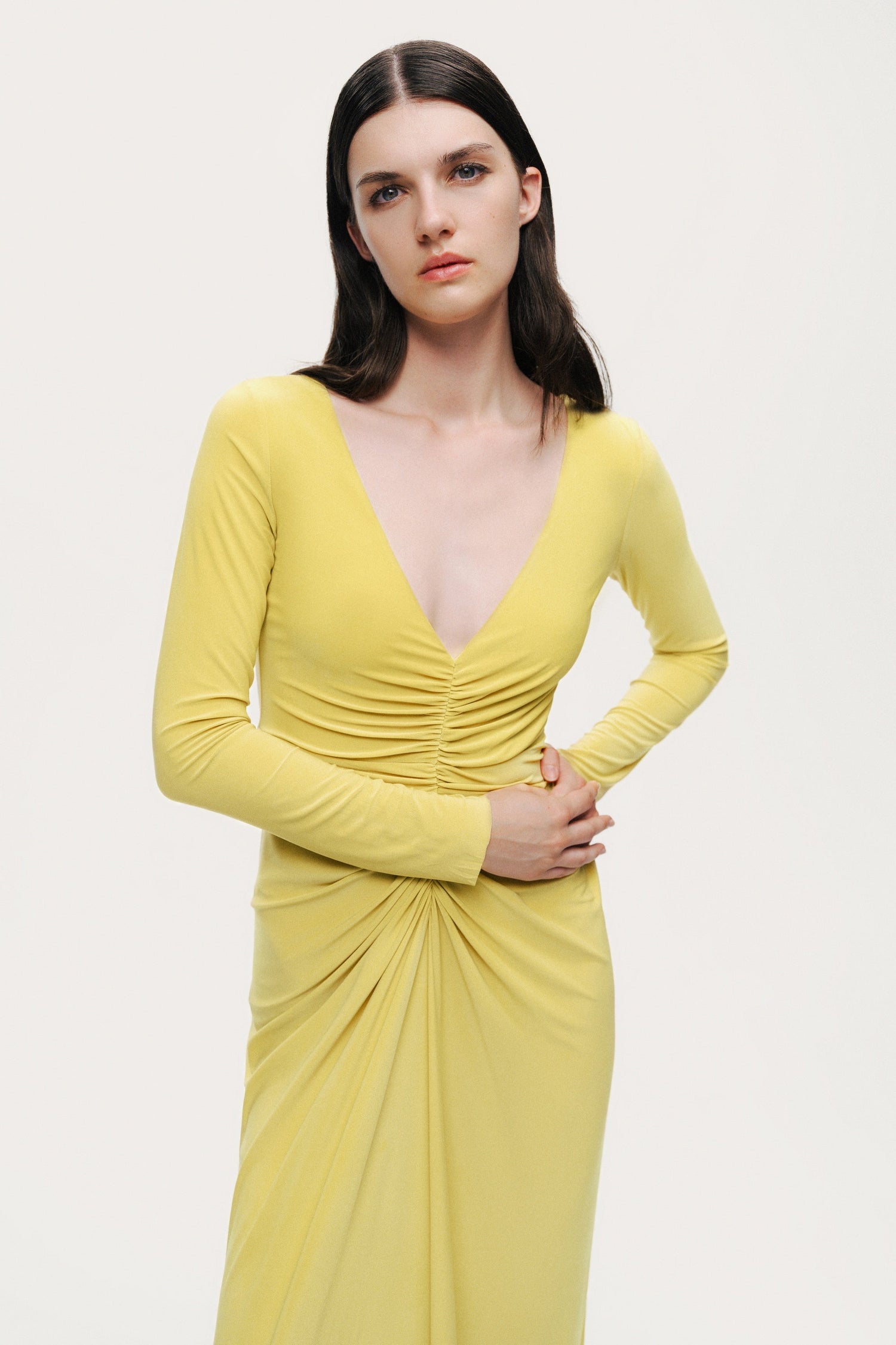 Draped Cowl-Front Column Dress