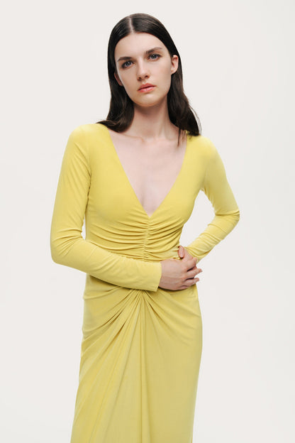 Draped Cowl-Front Column Dress