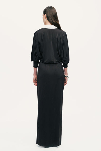 Contrast Lapel Draped Maxi Dress