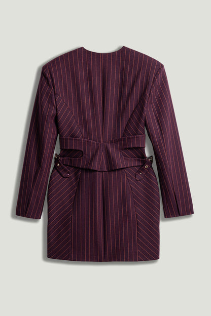 Tailored Pinstripe Wrap-Waist Mini Dress