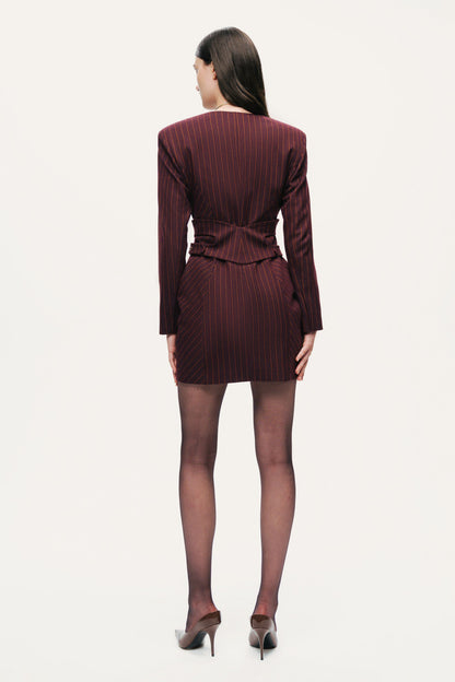 Tailored Pinstripe Wrap-Waist Mini Dress