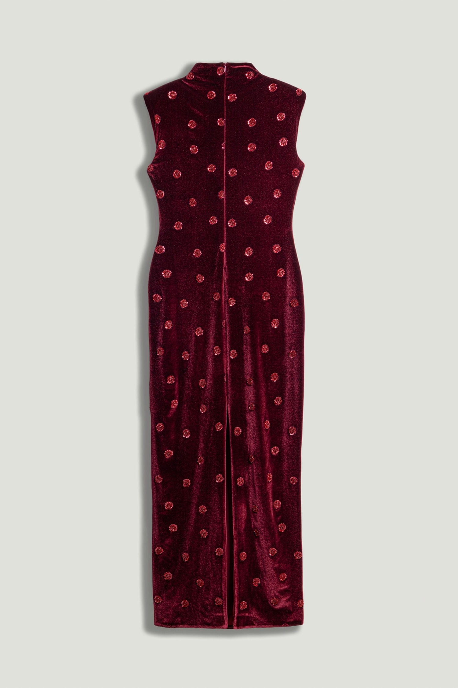 Mandarin-Collar Velvet Midi Dress