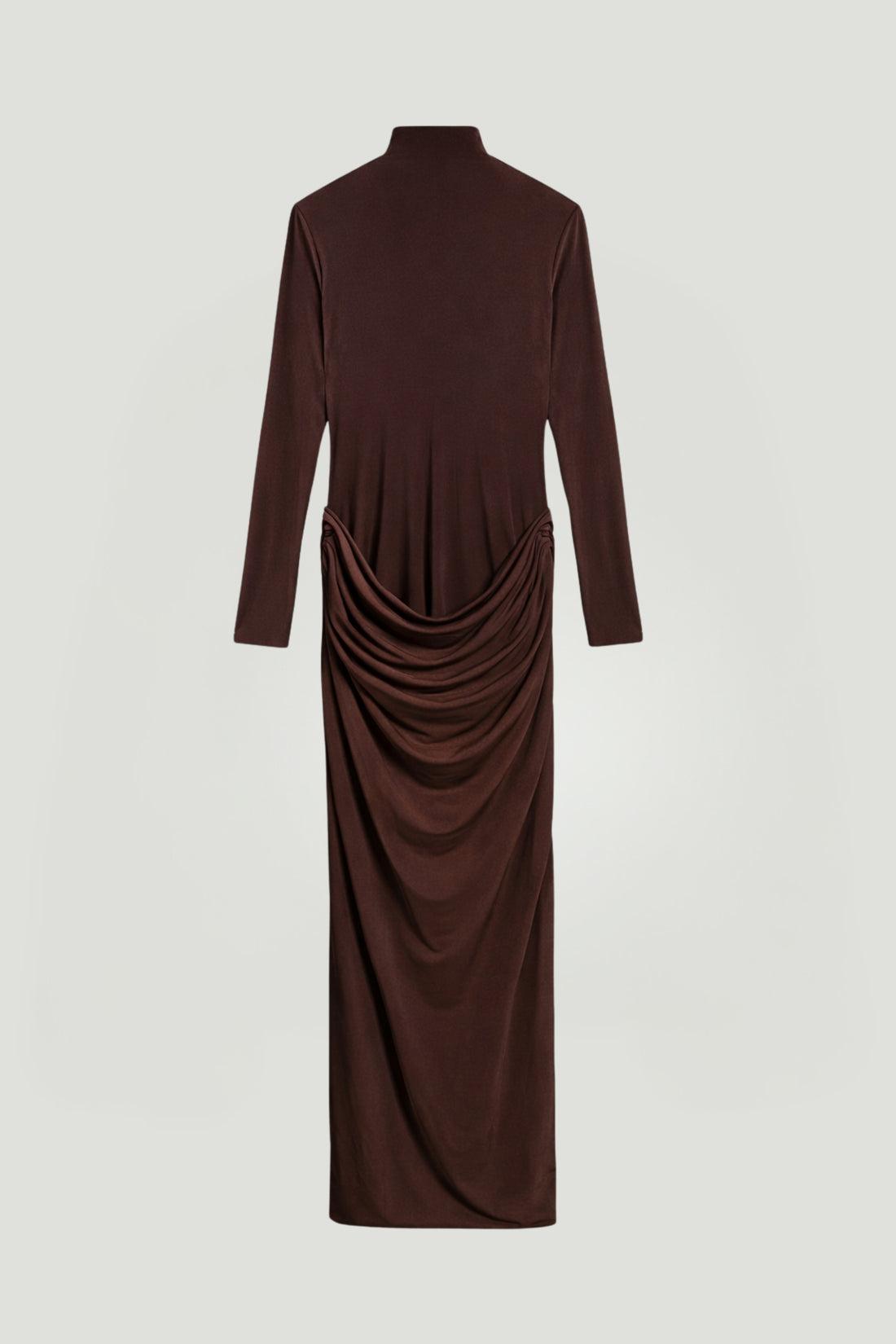 High-Neck Sculpted Ruched Maxi Dress